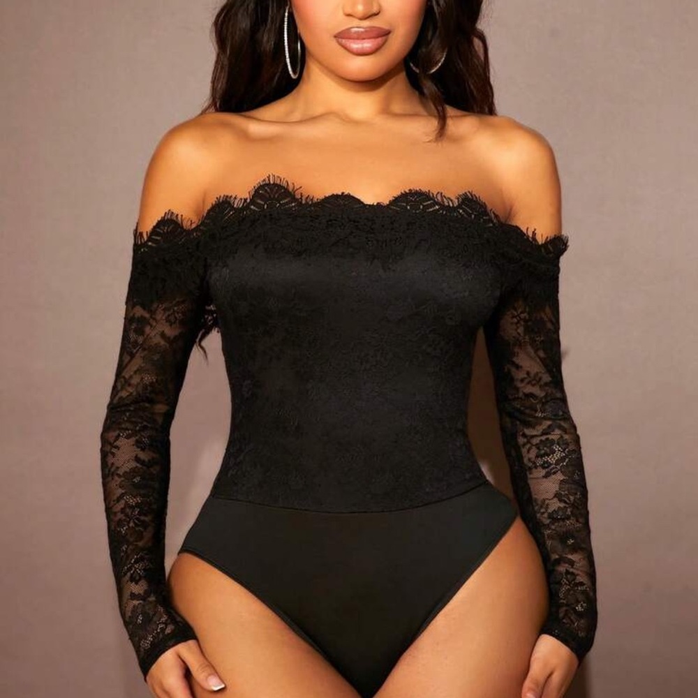 SXY Women'S Off-Shoulder
Lace Long Sleeve Bodysuit